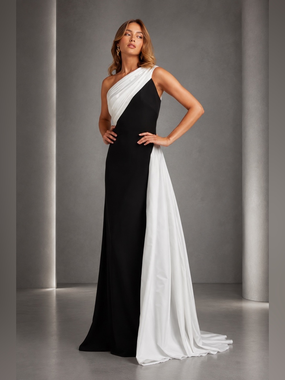 Tadashi Shoji Taffeta One Shoulder Maxi Dress Size 8